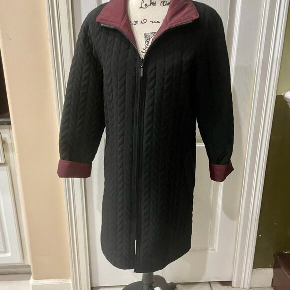 VTG REVERSIBLE QUILTED COAT WINDBREAKER JACKET FULL ZIP BLACK/BURGUNDY SIZE XS - Picture 13 of 16
